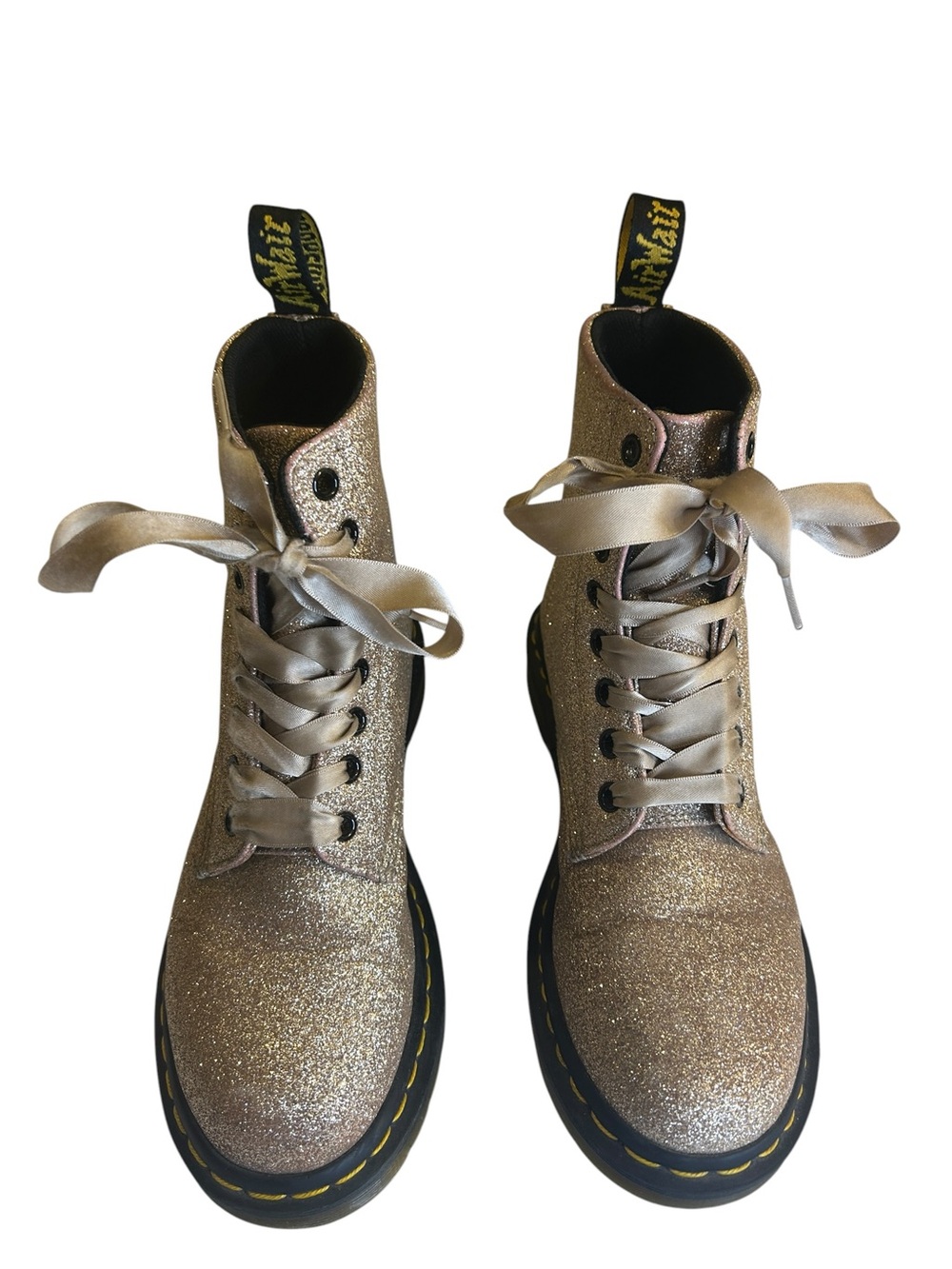 Dr. Martens 1460 Pascal Glitter Boots Gold Champagne Ribbon Lace Size US 7 Women - Picture 2 of 9